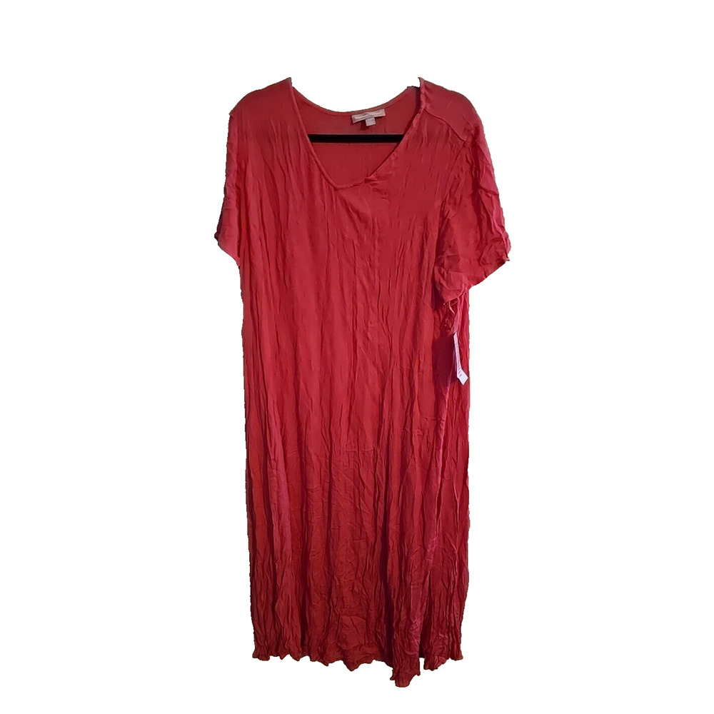 NWT Woman Within Pink V-Neck Crinkle Short Sleeve Maxi Dress Womans Plus Size 1X